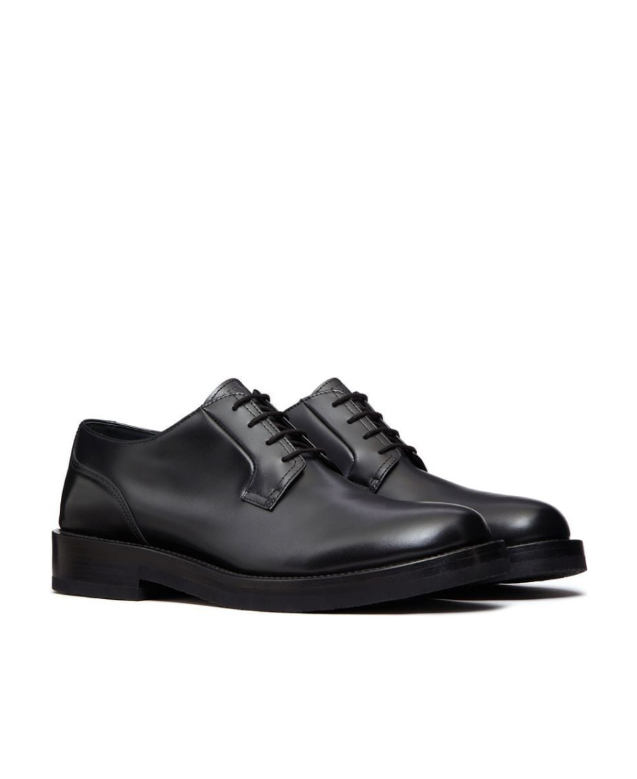 Valentino Derby Rockstud Essential Leather Lace-up Shoes In Animal Print