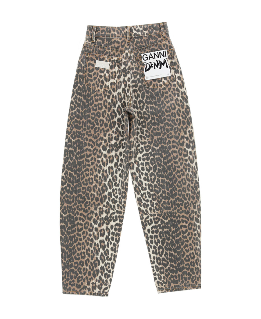 Ganni Leopard Print Barrel Jeans In Black