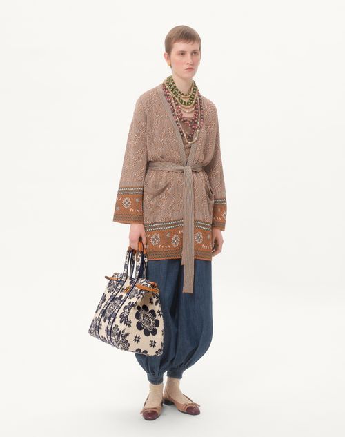 Valentino Antibes Large Leather-trimmed Floral-jacquard Tote In Multicolor