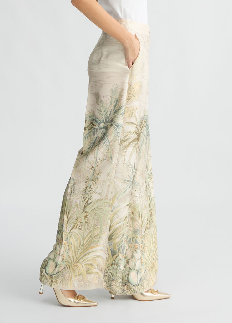 Liu •jo Printed Denim Wide-leg Pants In Nude