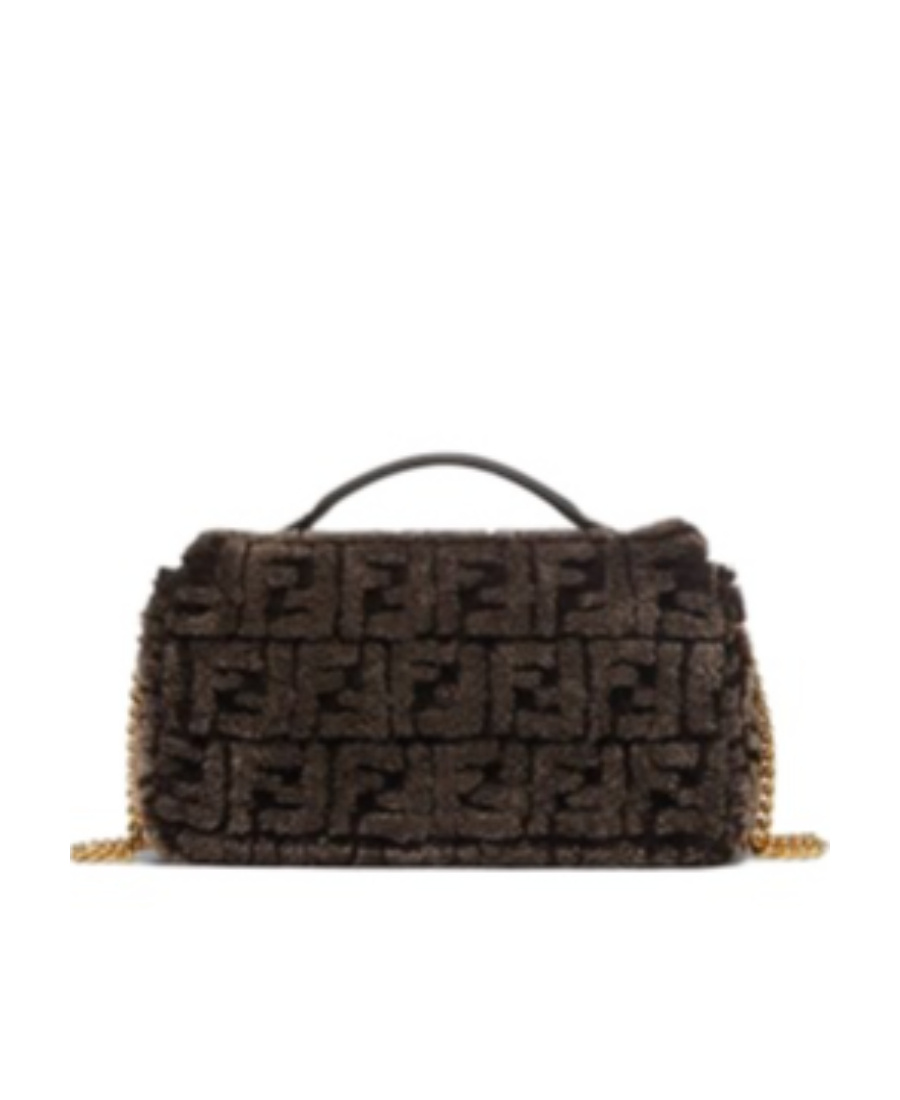 FENDI DARK BROWN SHEEPSKIN BAG WITH FF MOTIF