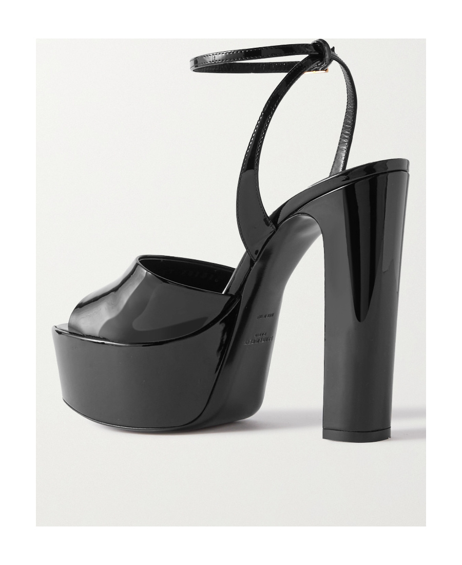 Saint Laurent Jodie Embellished Satin And Velvet Platform Sandals In Black
