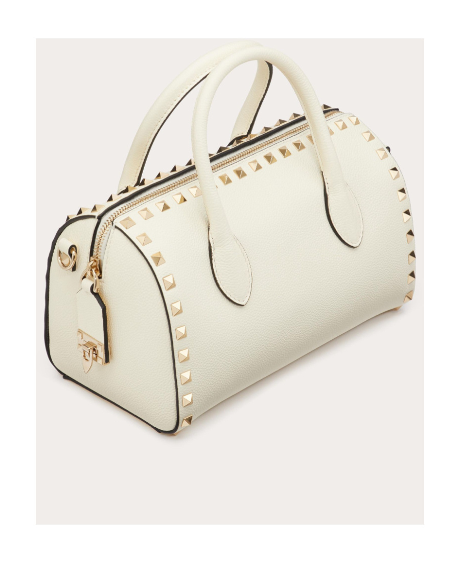 Valentino Rockstud Grainy Leather Handbag In Ivory White
