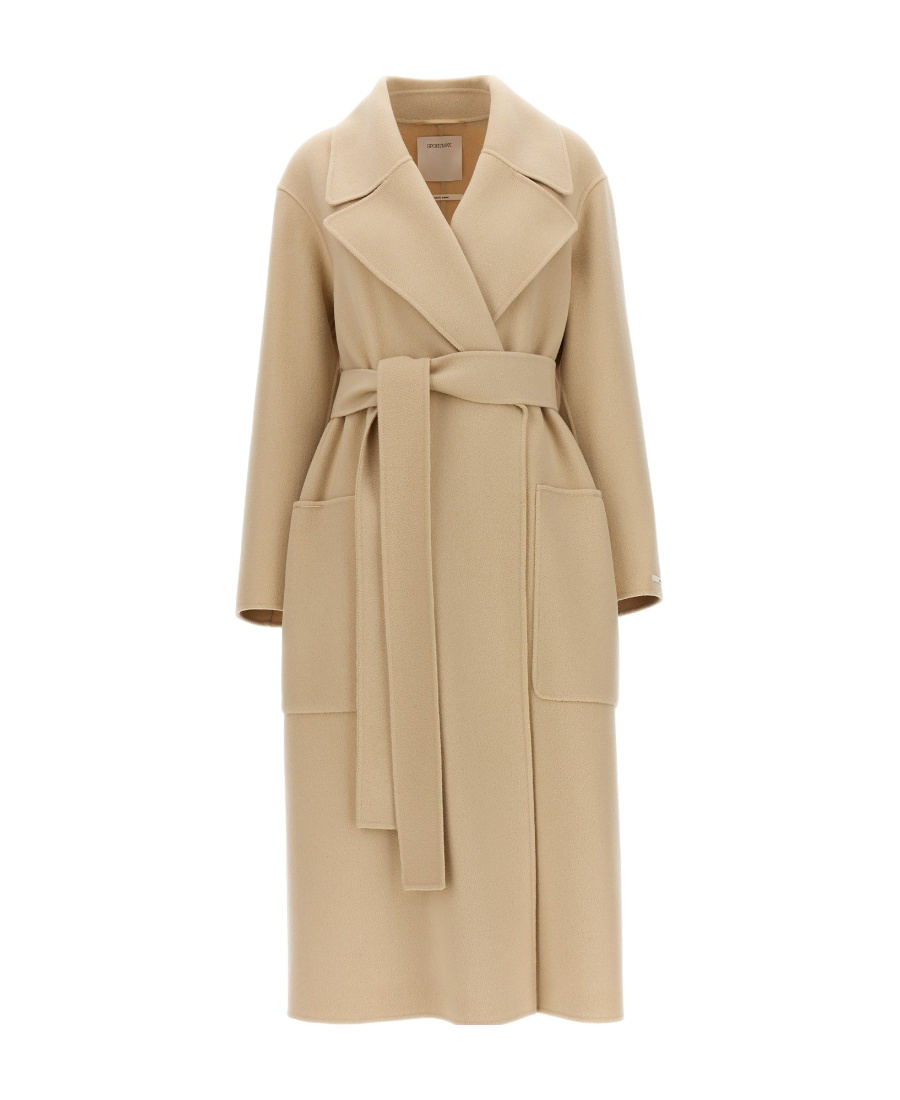 Sportmax Long-sleeved Coat With Belt In Nude