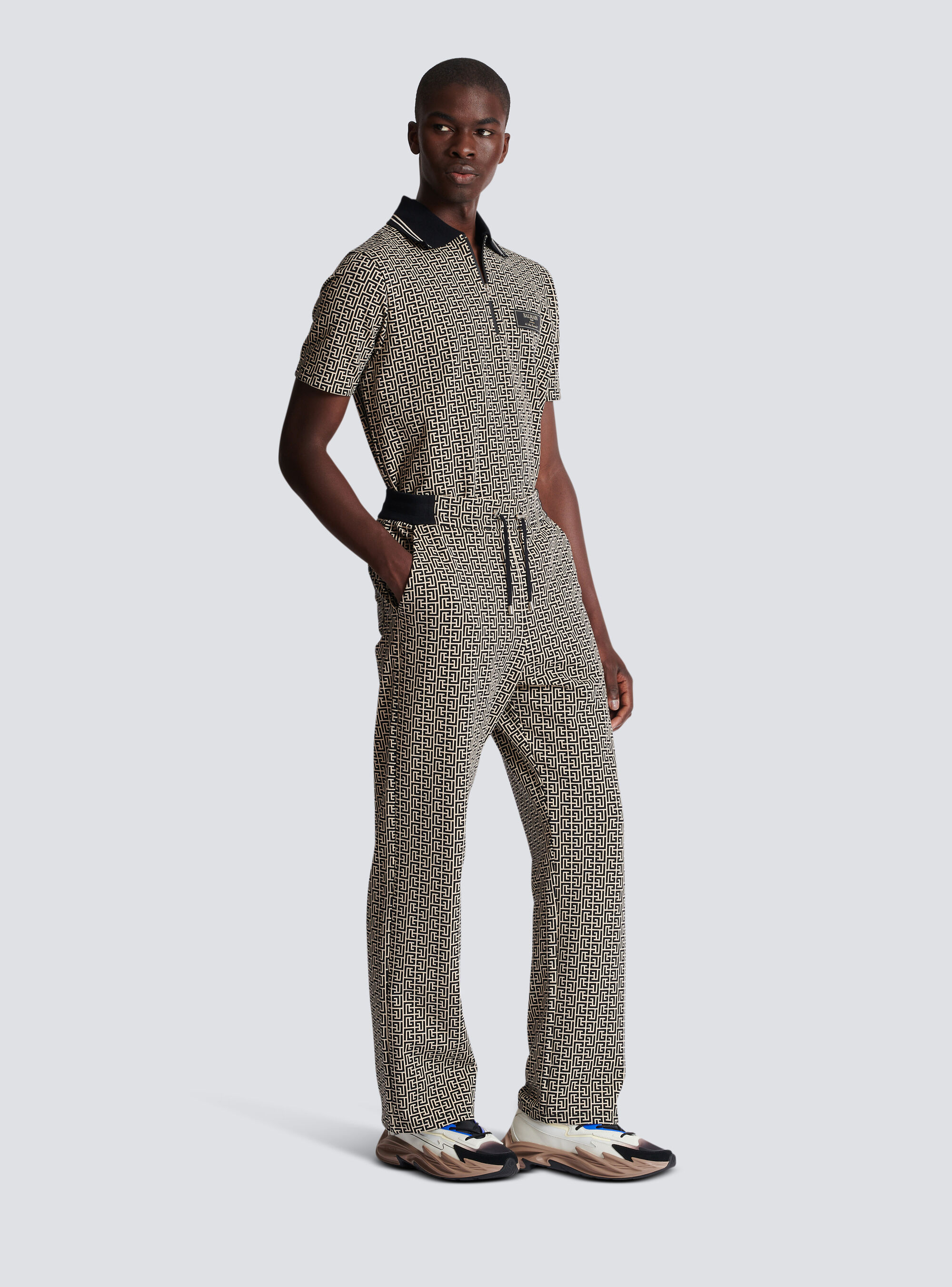 Balmain Monogram-jacquard Drawstring-waistband Track Pants In Gray