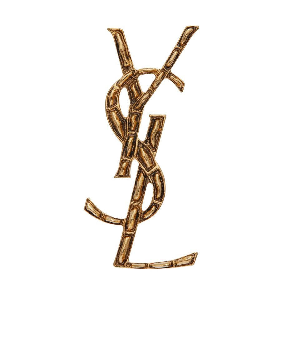 Saint Laurent Paris Women Cassandre Crocodile Metal Brooch In Green