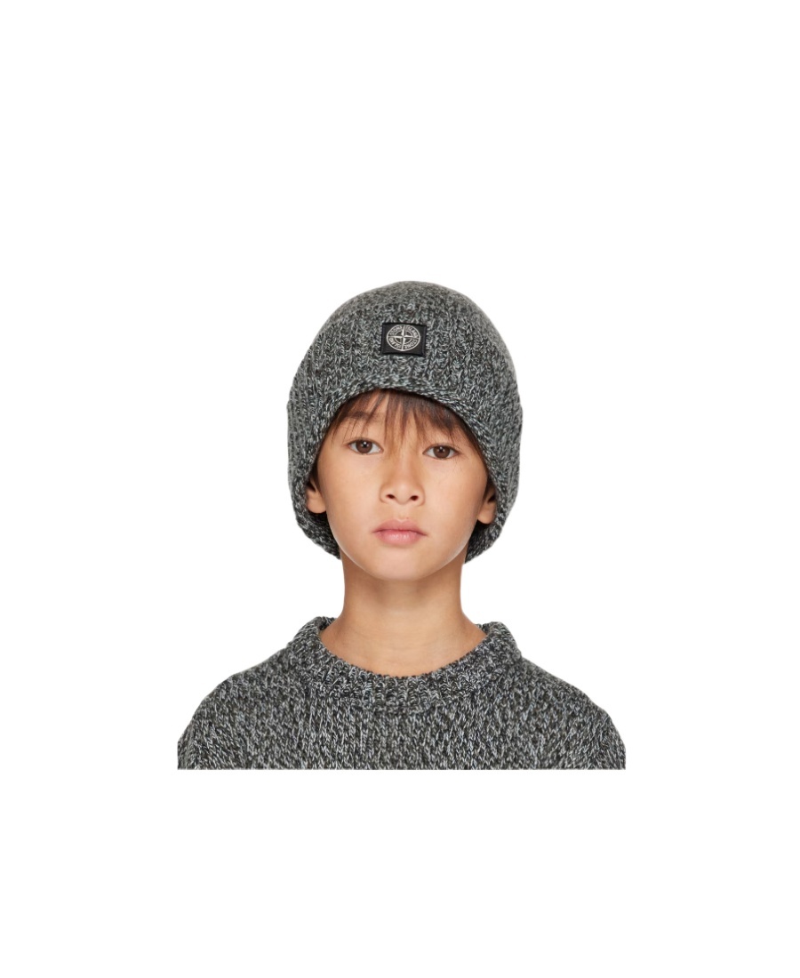 STONE ISLAND LOGO-PATCH MÉLANGE BEANIE HAT