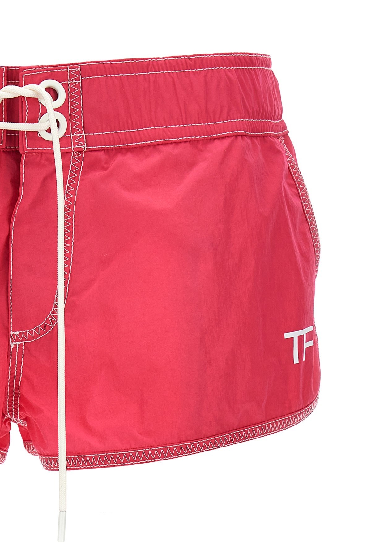 Tom Ford Logo Printed Drawstring Shorts In Red