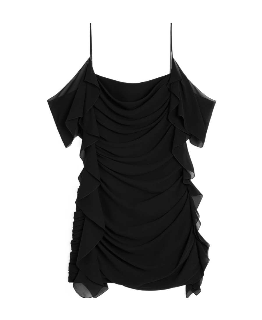 Celine Bubble Sleeve Pleated Mini Dress In Black