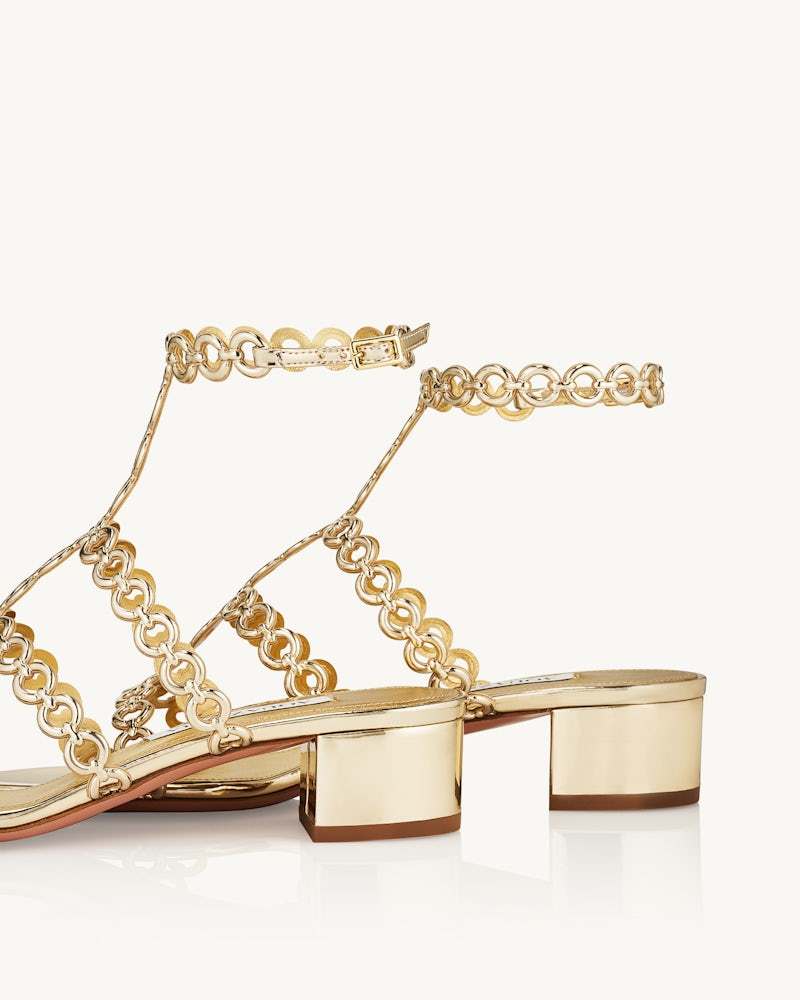 Aquazzura Infinity Chain Sandal In Mirrored Leather In Gold