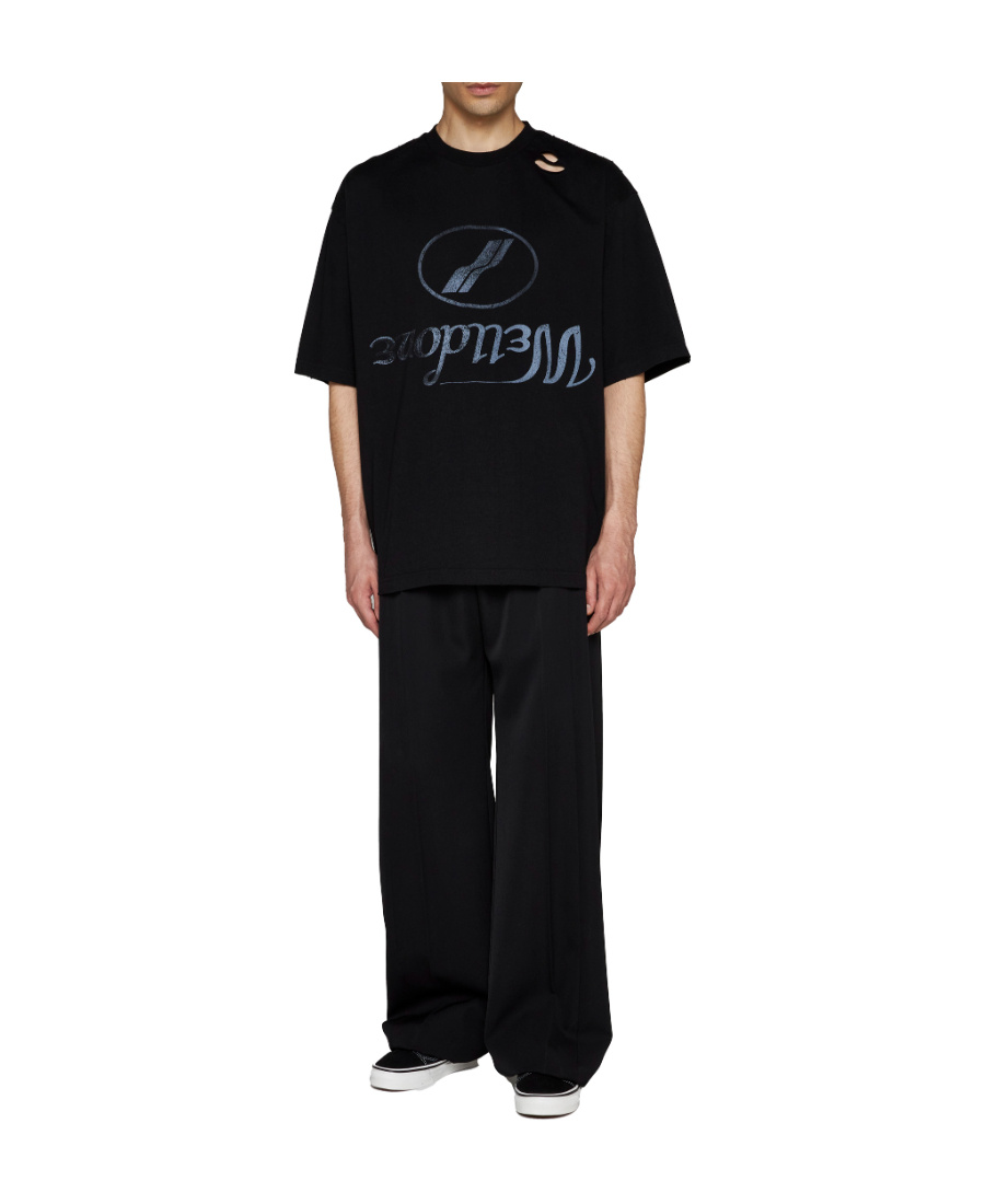 We11 Done Destroyed Reverse Logo Cotton T-shirt In Black