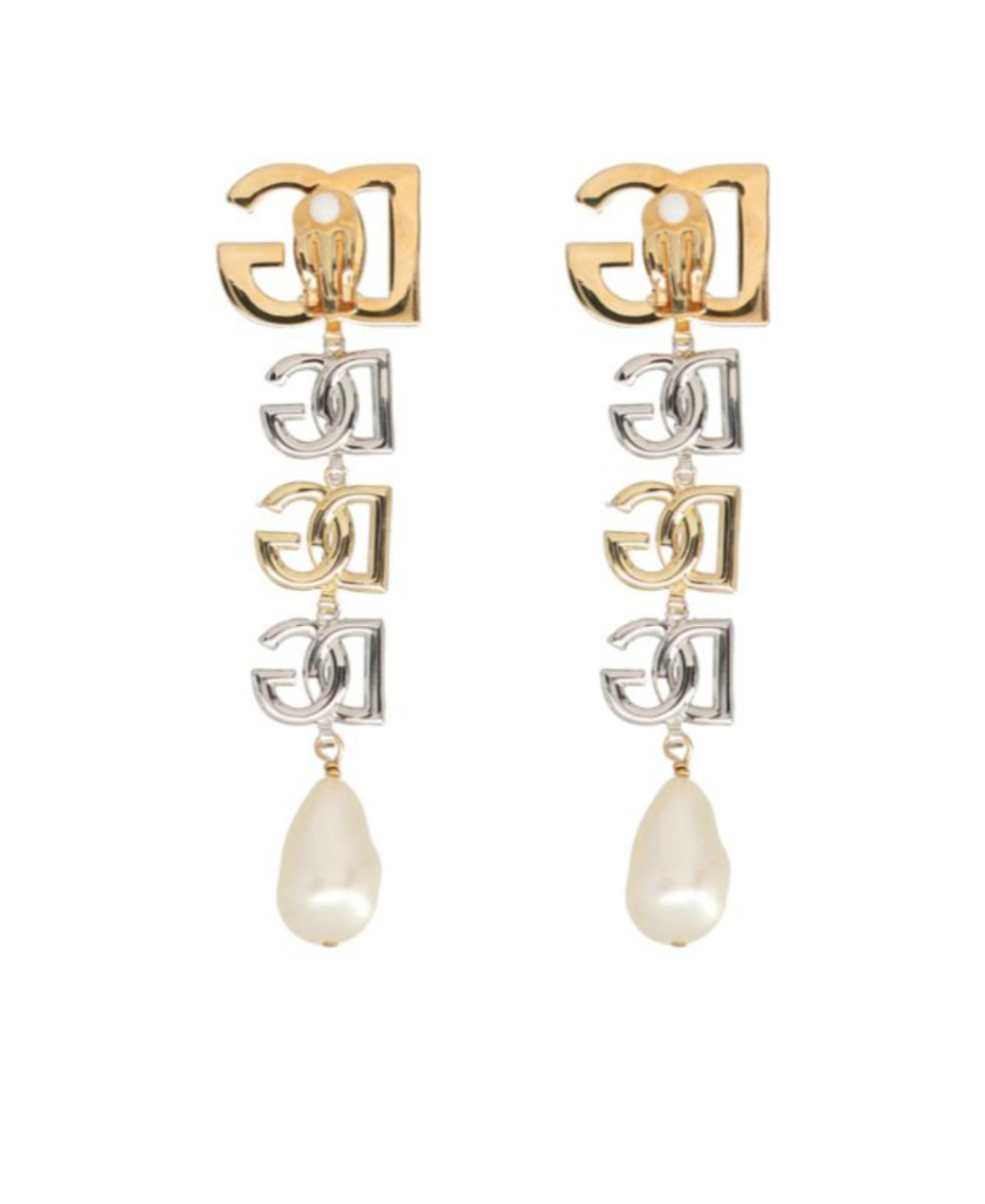 Dolce & Gabbana Drop Earrings With Two-tone Dg Multi-logo In Yellow