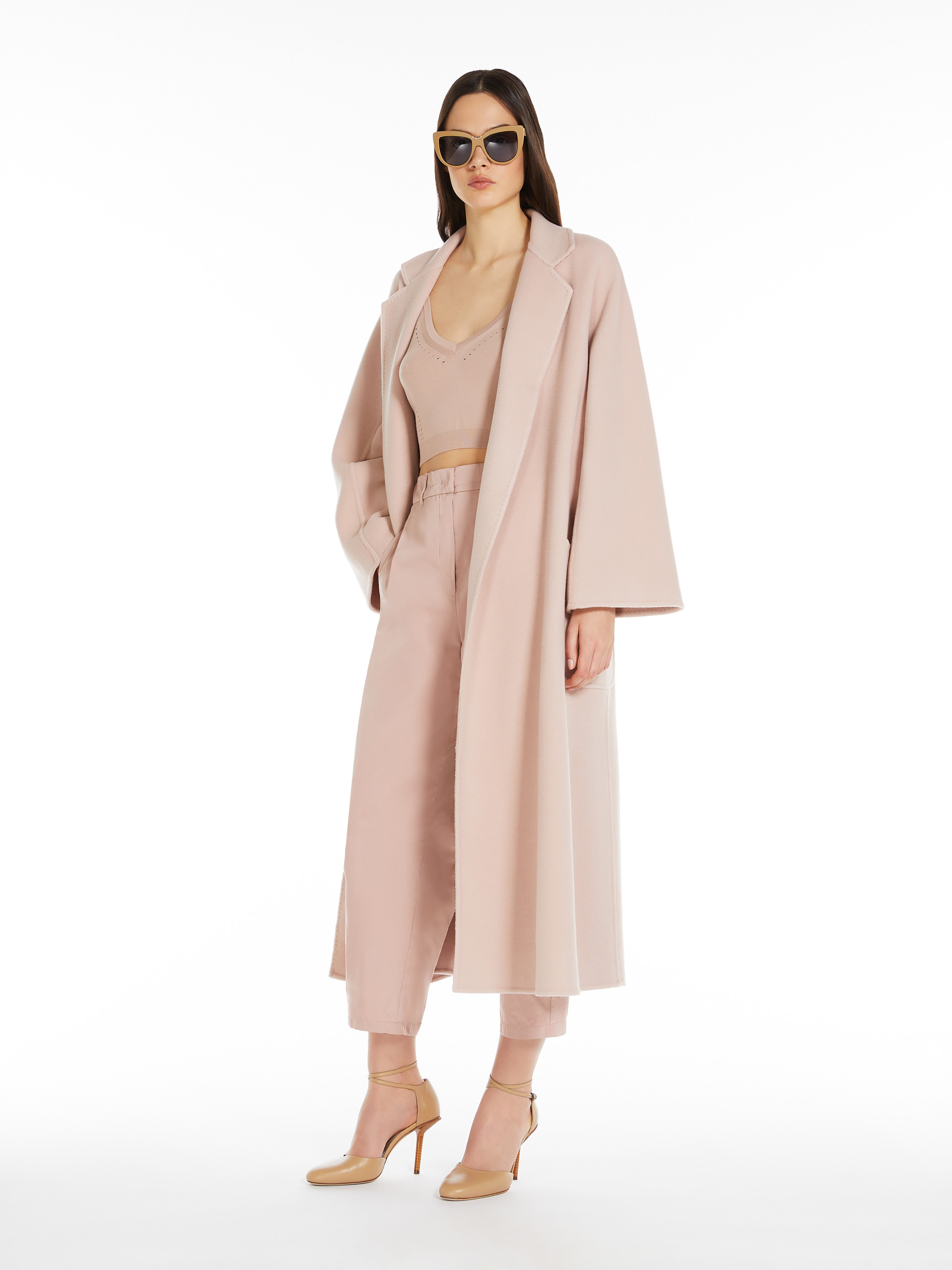 Max Mara Long-sleeved Cashmere Coat In Nude