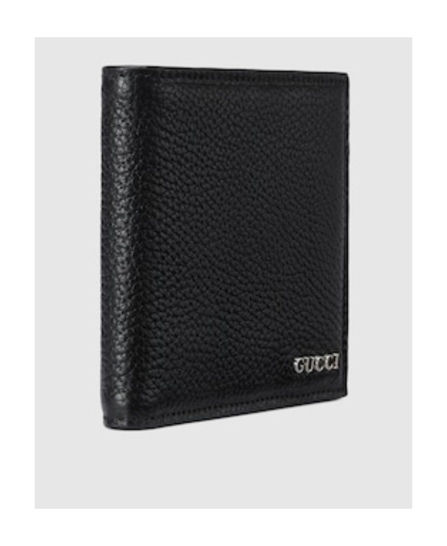 Gucci Black Bi-fold Wallet With Logo Detail In Hammered Leather Man In Black