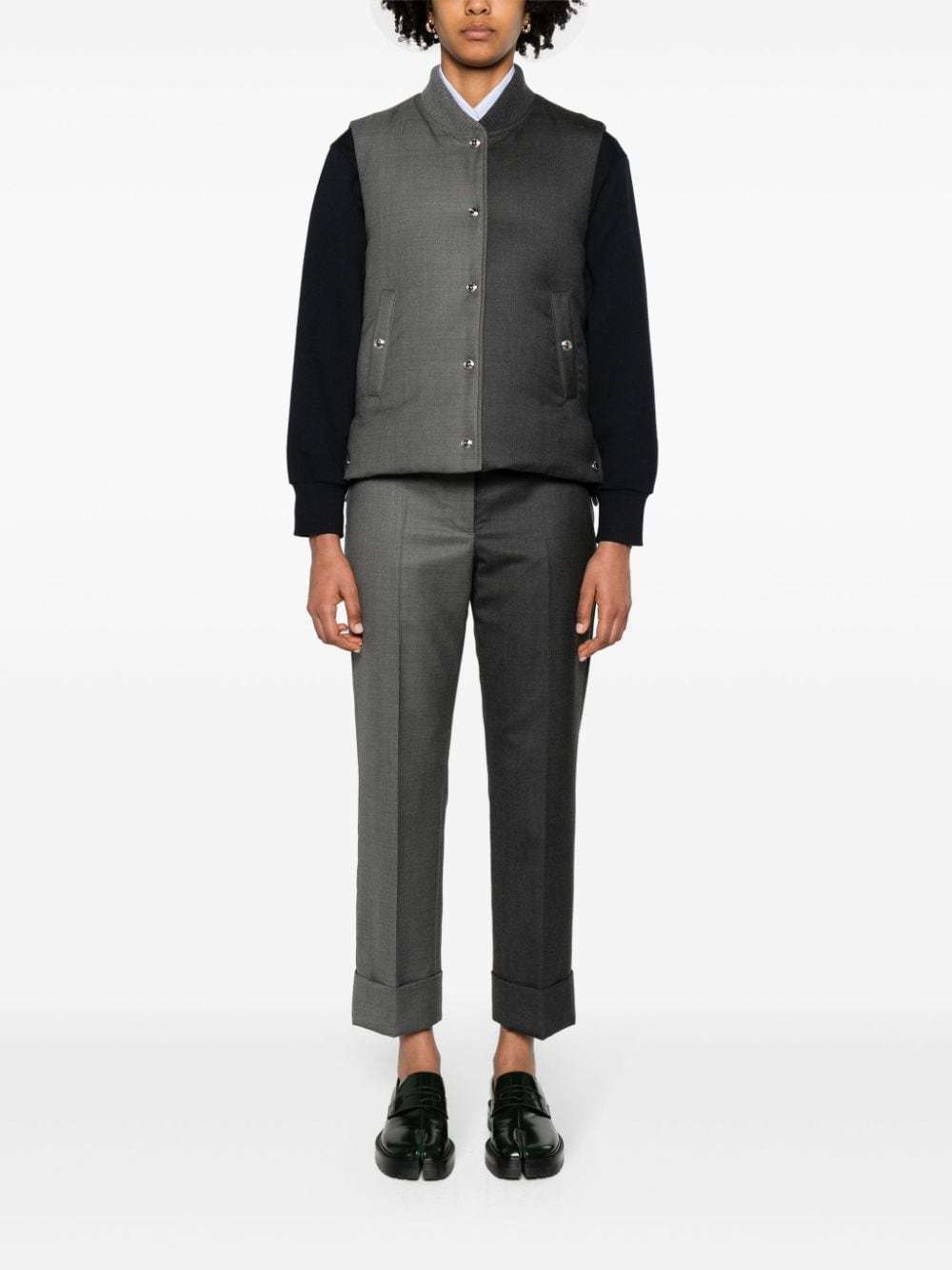 THOM BROWNE TAPERED-LEG WOOL TROUSERS 