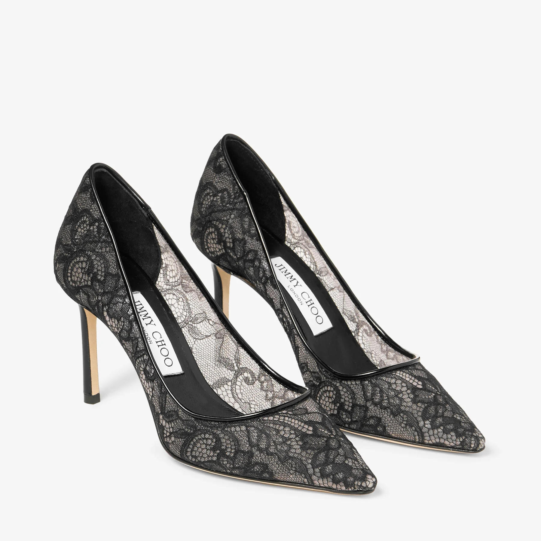 Jimmy Choo Romy 85 Leather-trimmed Lace Pumps In Black