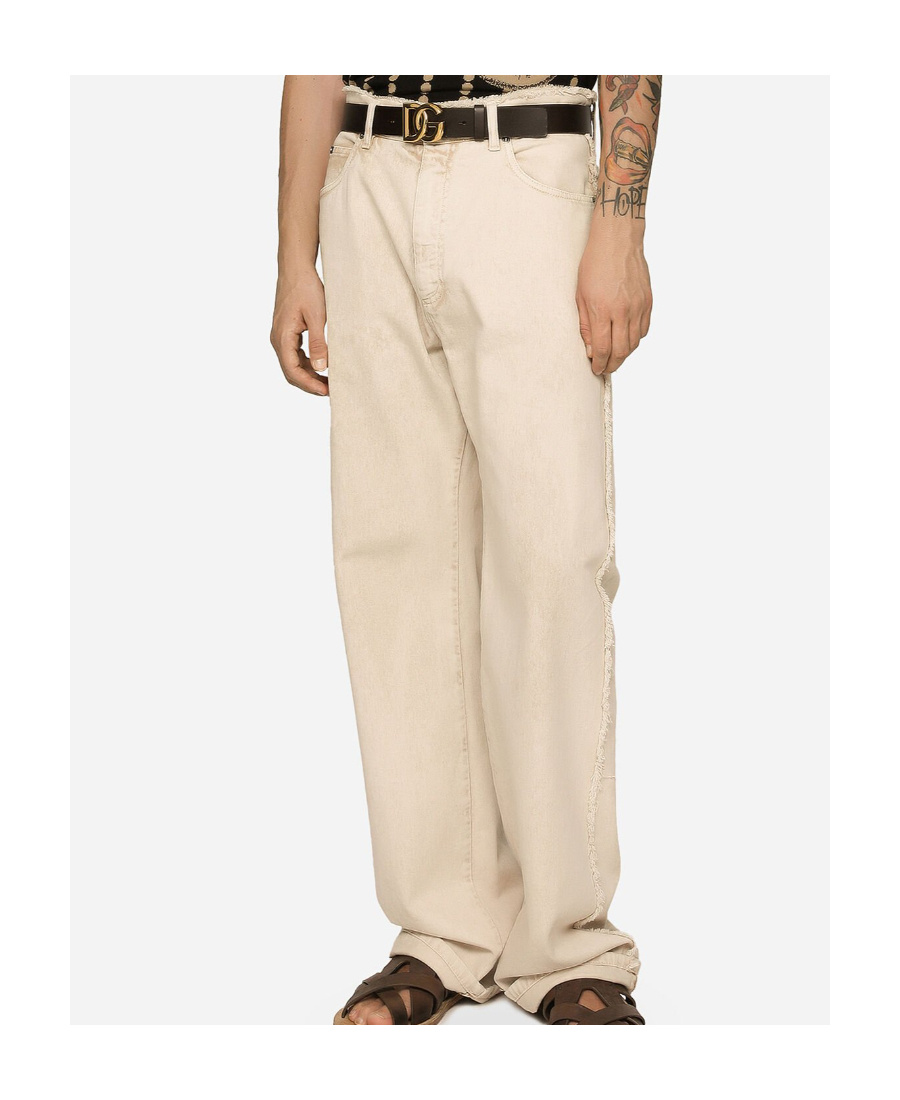 Dolce & Gabbana Frayed-trim Loose-fit Jeans In Nude