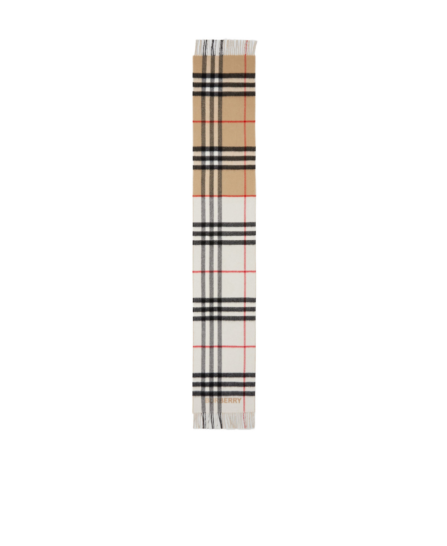 Shop Burberry Contrast-check Cashmere Scarf In White
