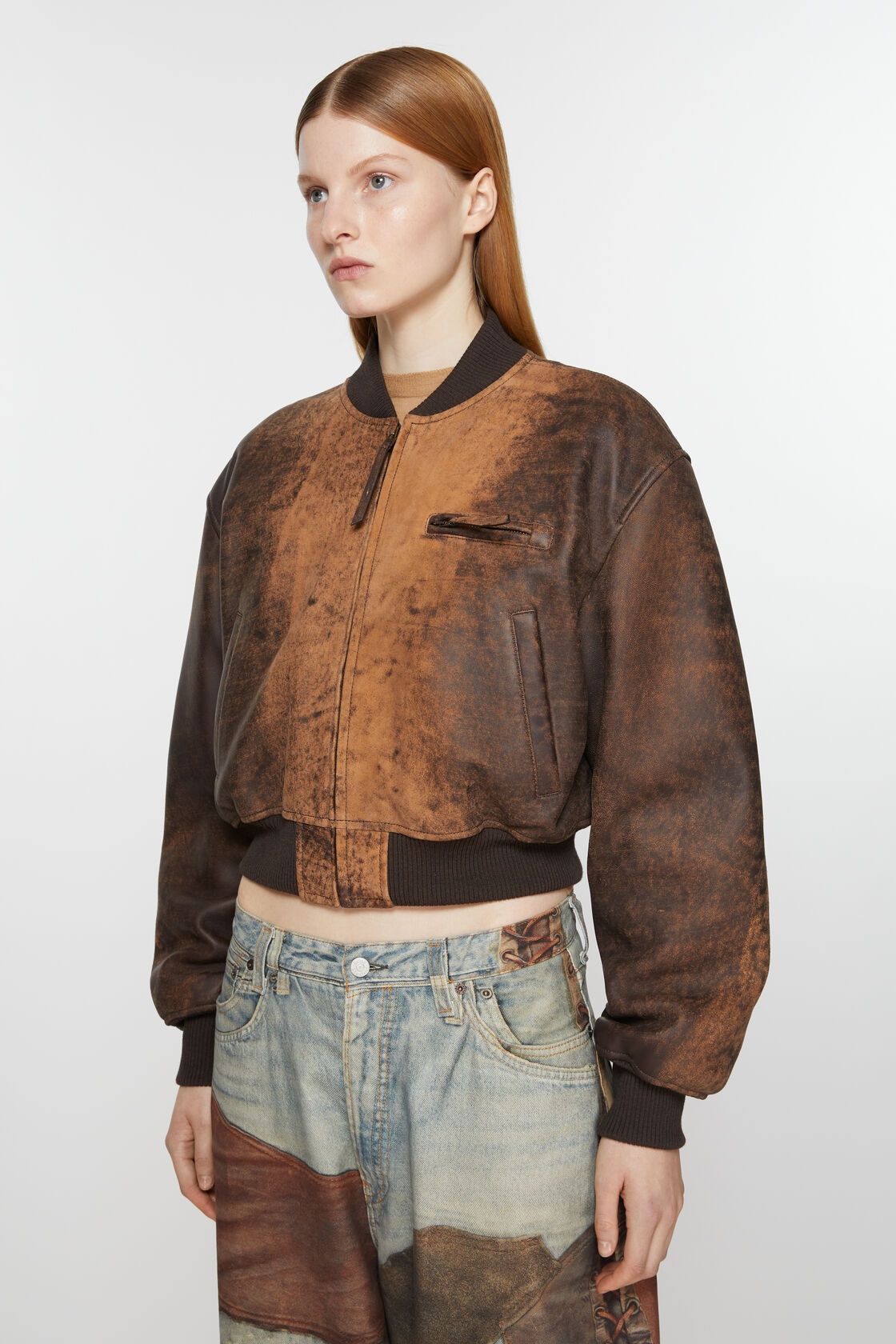 Acne Studios Leather Bomber Jacket In Brown