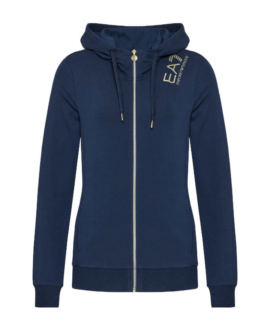 Shop Ea7 Logo Printed Hooded Casual Jacket In Blue