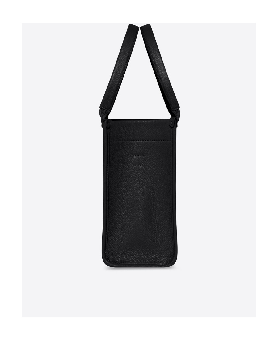 Balenciaga Neo Navy Small Leather-trimmed Printed Organic Cotton-canvas Tote In Black