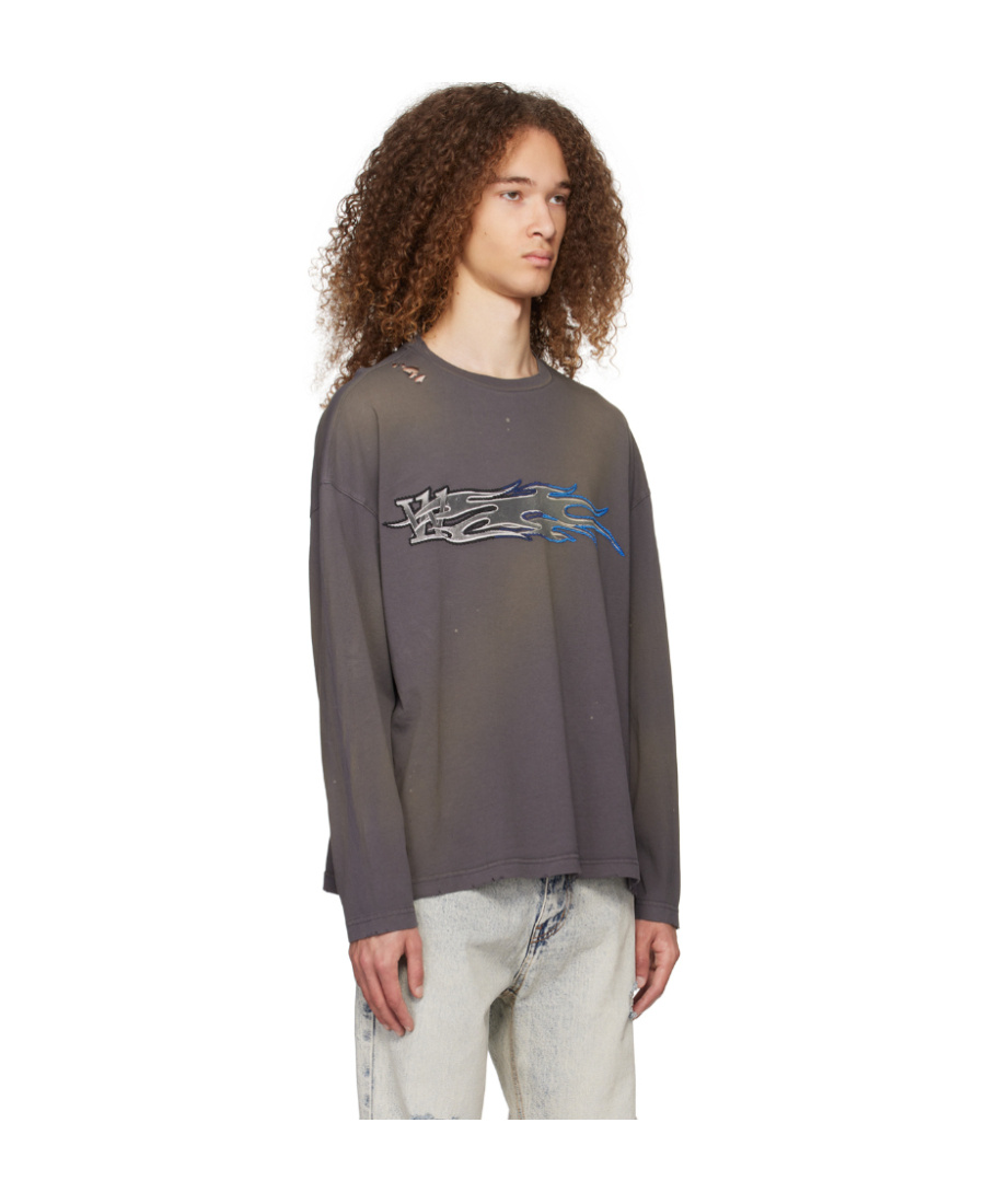 We11 Done Gray Faded Long Sleeve T-shirt In Black