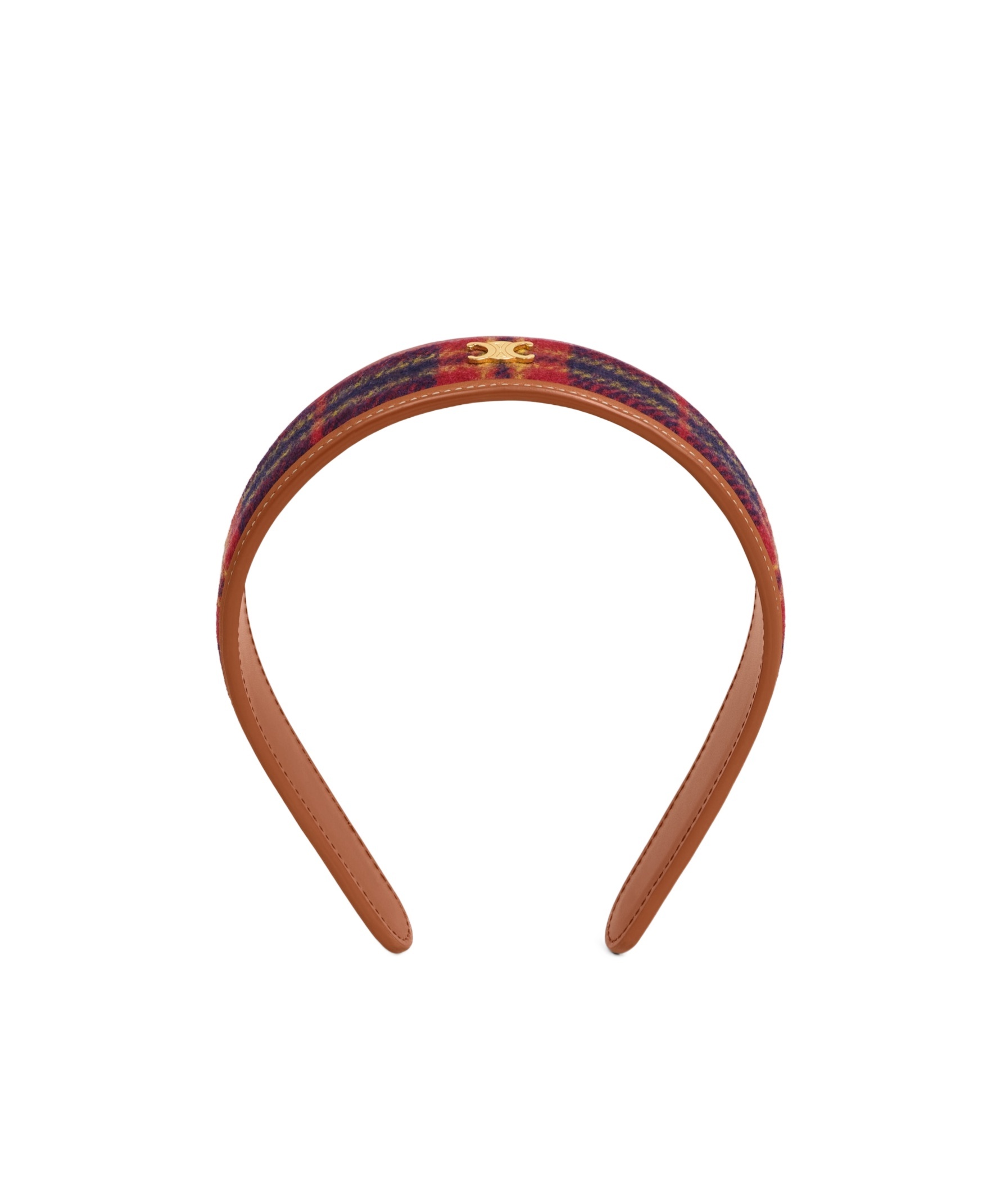 Celine Tartan Headband In Calfskin, Wool And Brass With Gold Finish In Brown