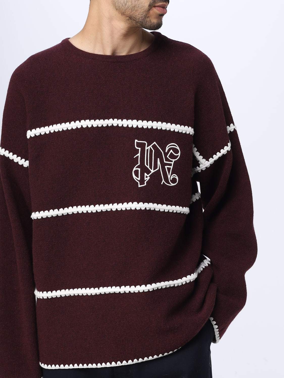 Palm Angels Embroidered-monogram Striped Jumper In Black