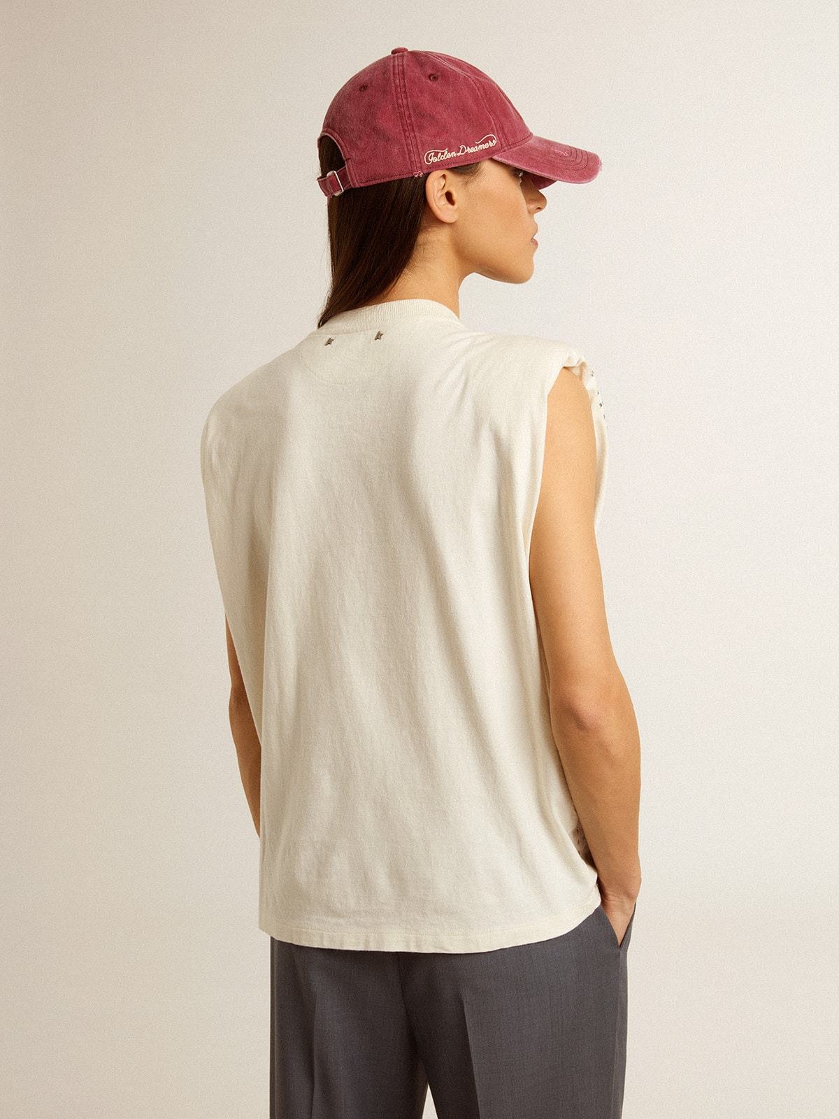 Golden Goose Aged White Sleeveless T-shirt Embellished With Crystals In White