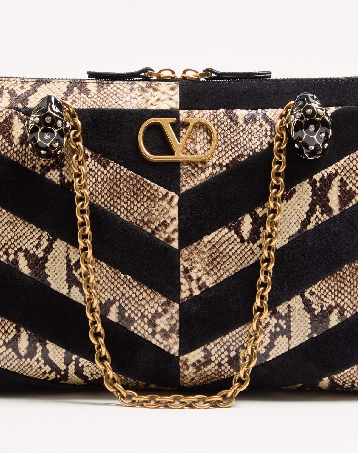 Valentino Garavani Panthea Python And Suede Chevron Motif Shoulder Bag In Black