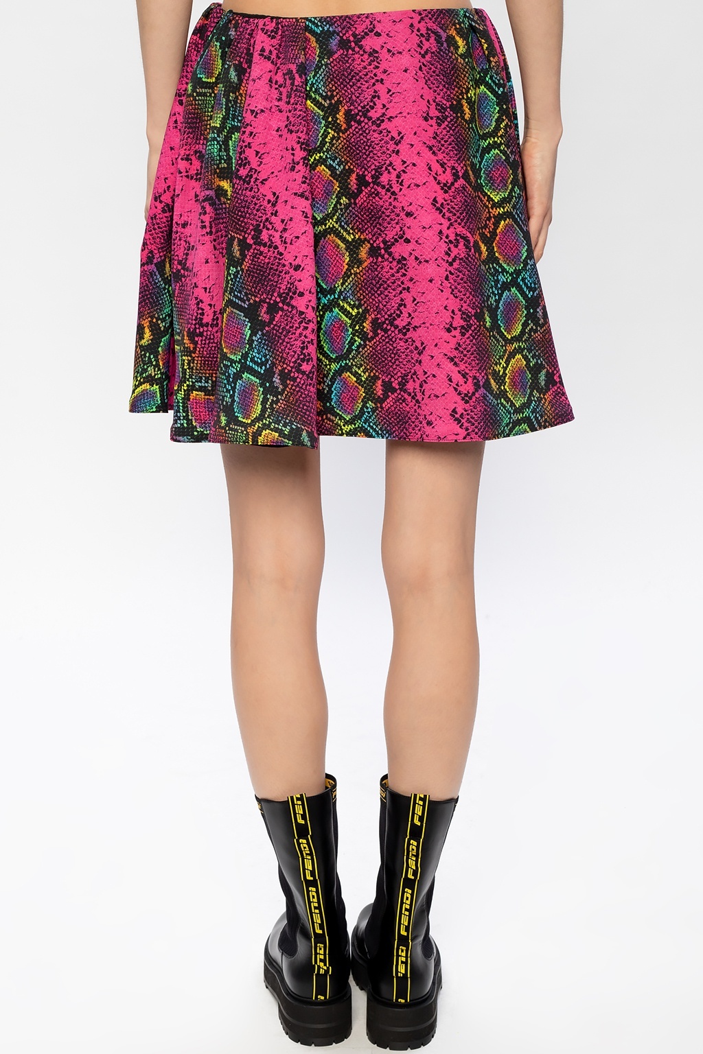 Versace Snakeskin Print Skater Skirt In Pink