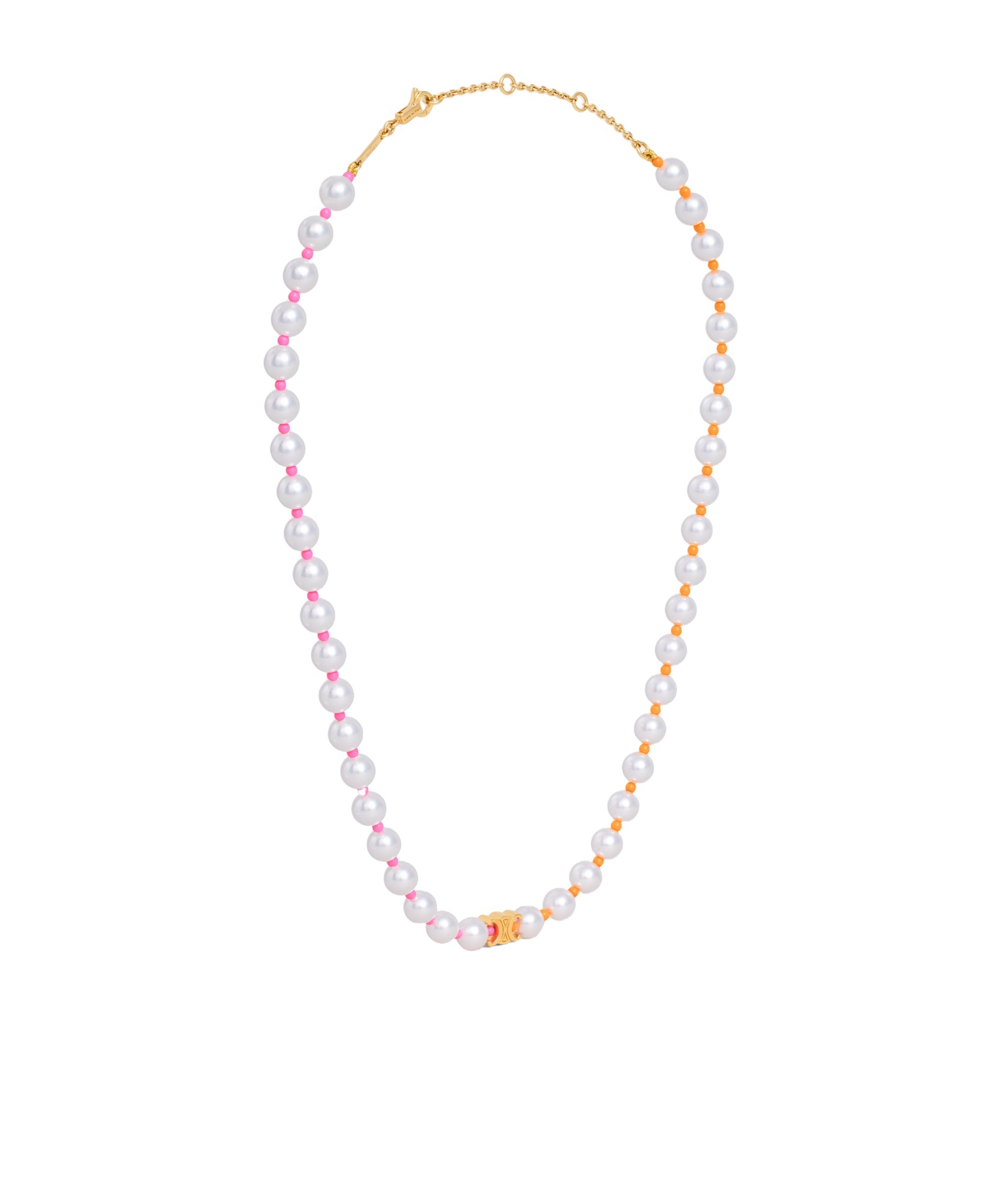 Celine Plage Pearl Necklace In Brass With Gold Finish And Resin Pearls In White