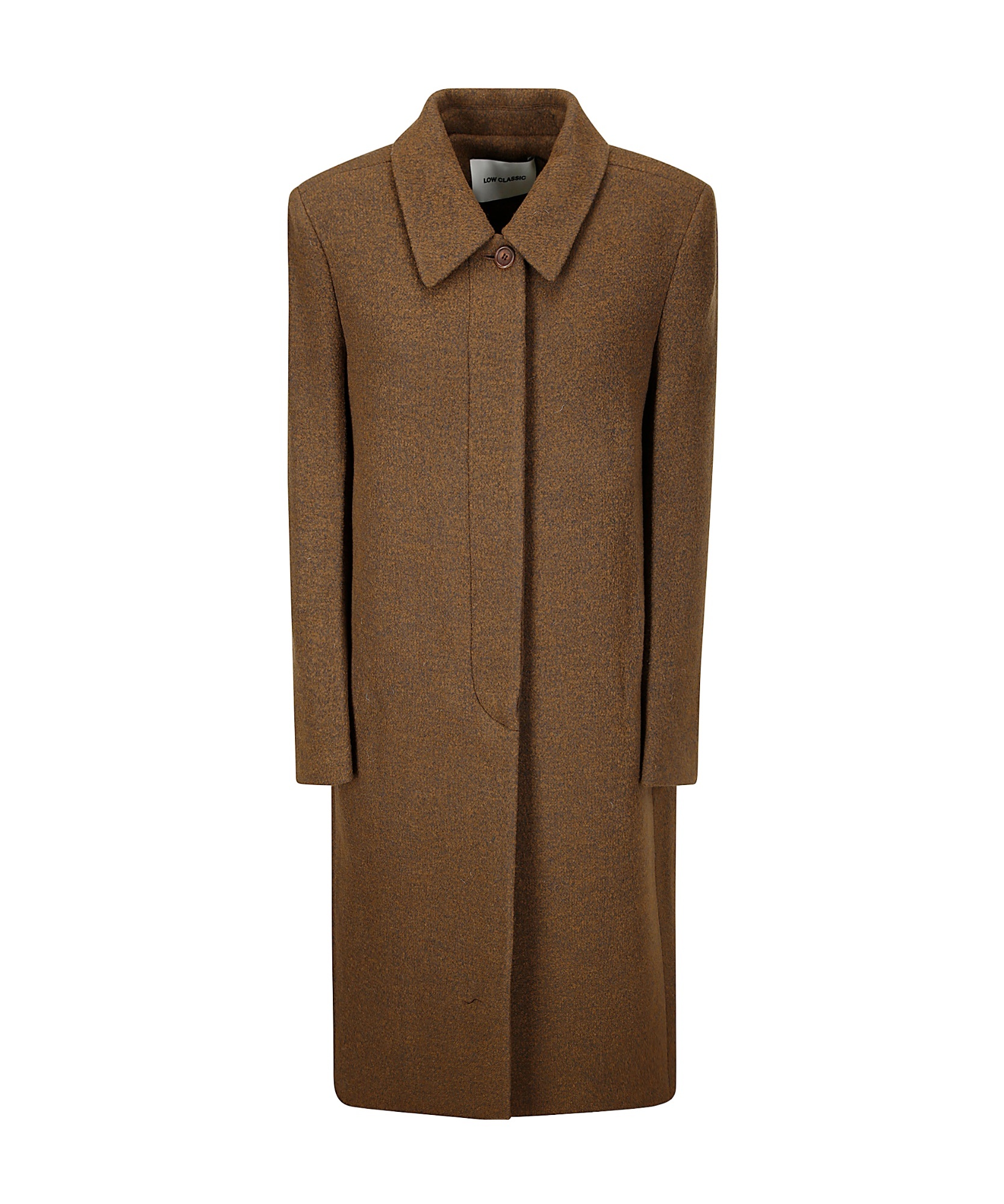 Low Classic Fluffy Wool Single Mac Coat In Brown