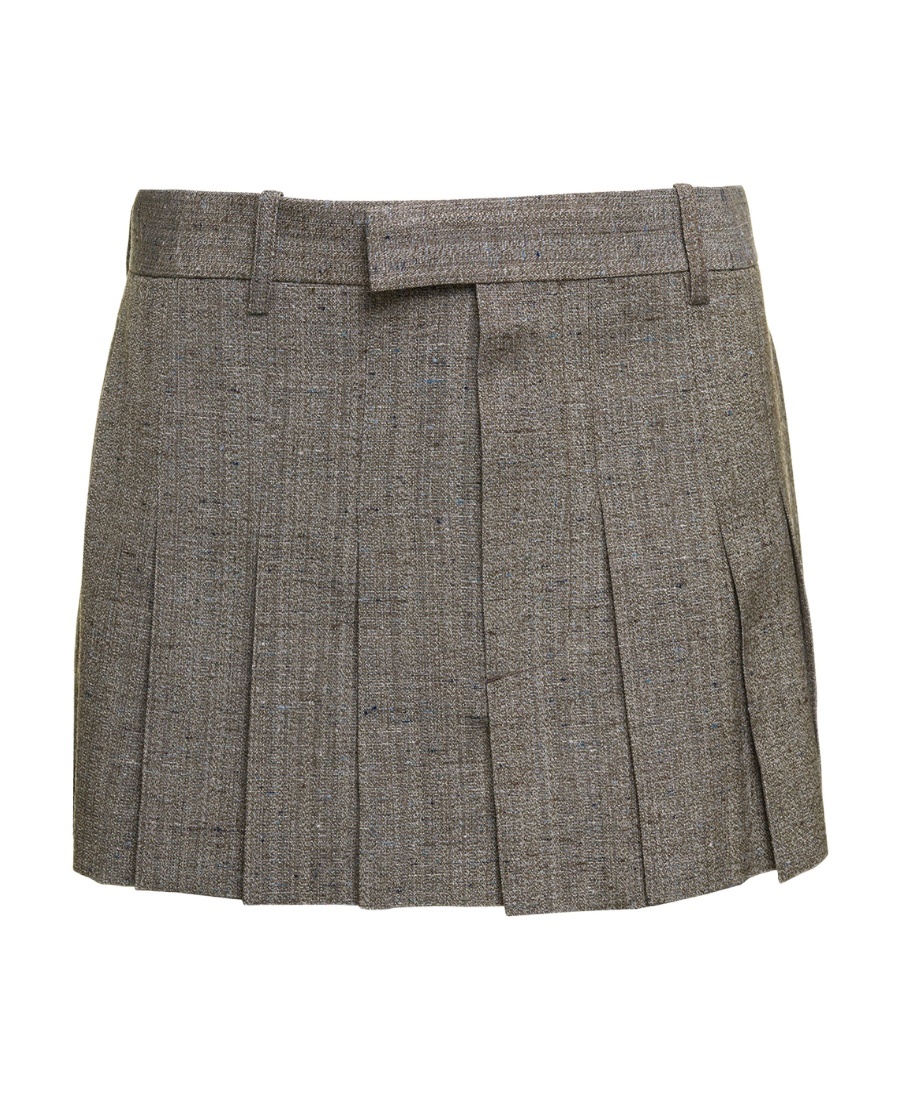 Bottega Veneta Mélange Pleated Miniskirt In Gray
