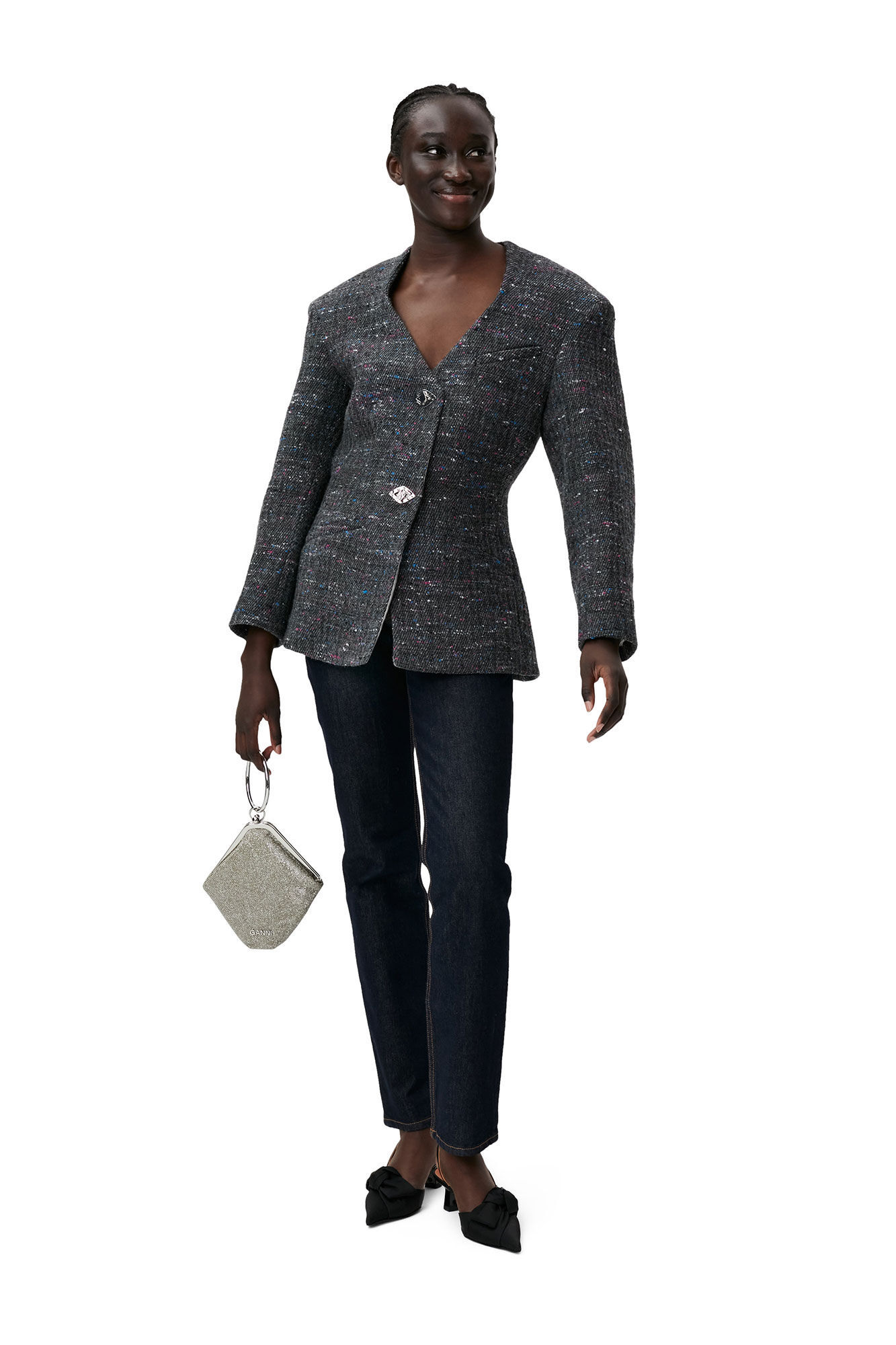 Ganni Fitted Wool Blazer In Black