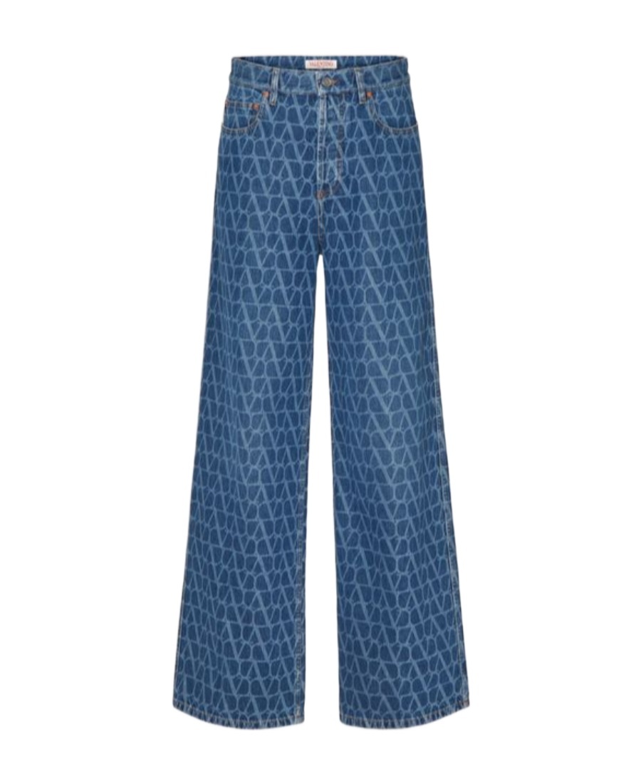 Valentino Toile Iconographe-pattern Wide-leg Jeans In Blue