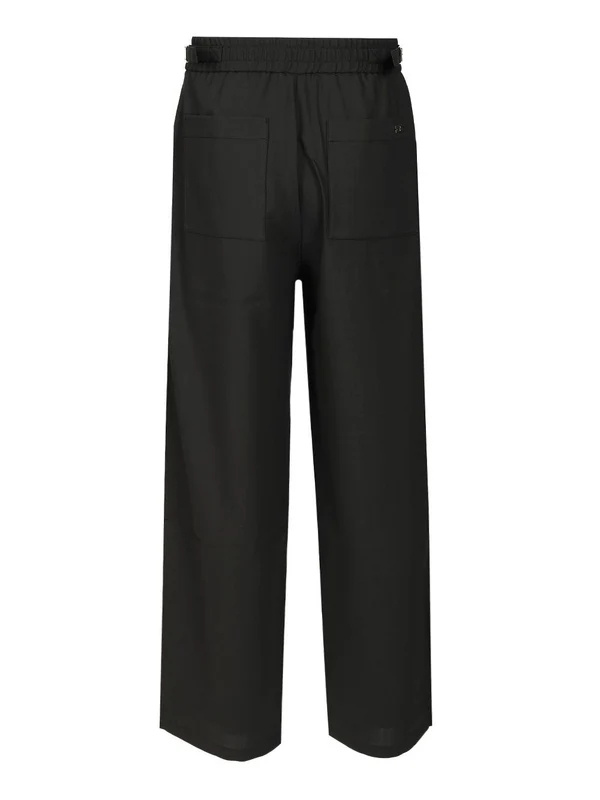 Ami Alexandre Mattiussi Wide-leg Wool Pants With Elastic Waistband In Black