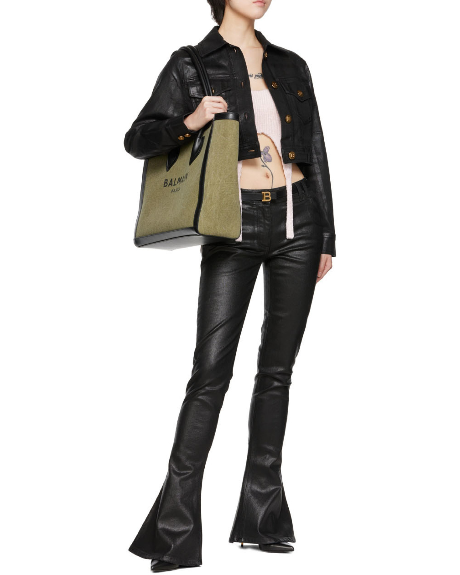 Balmain Canvas B-army 42 Tote With Leather Panels In Brown