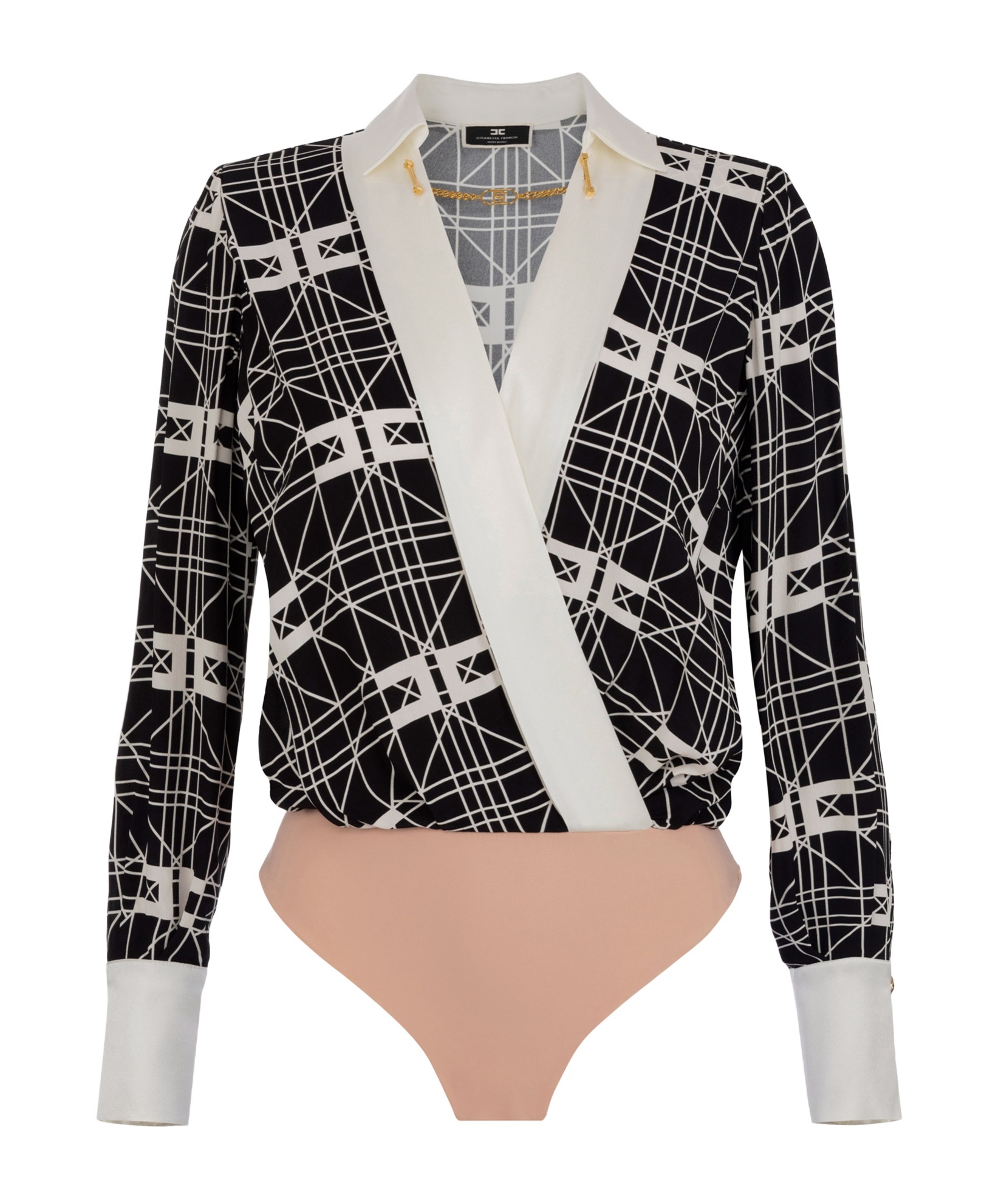 Elisabetta Franchi Wrap V-neck Geometric Long Sleeve Shirt In Black