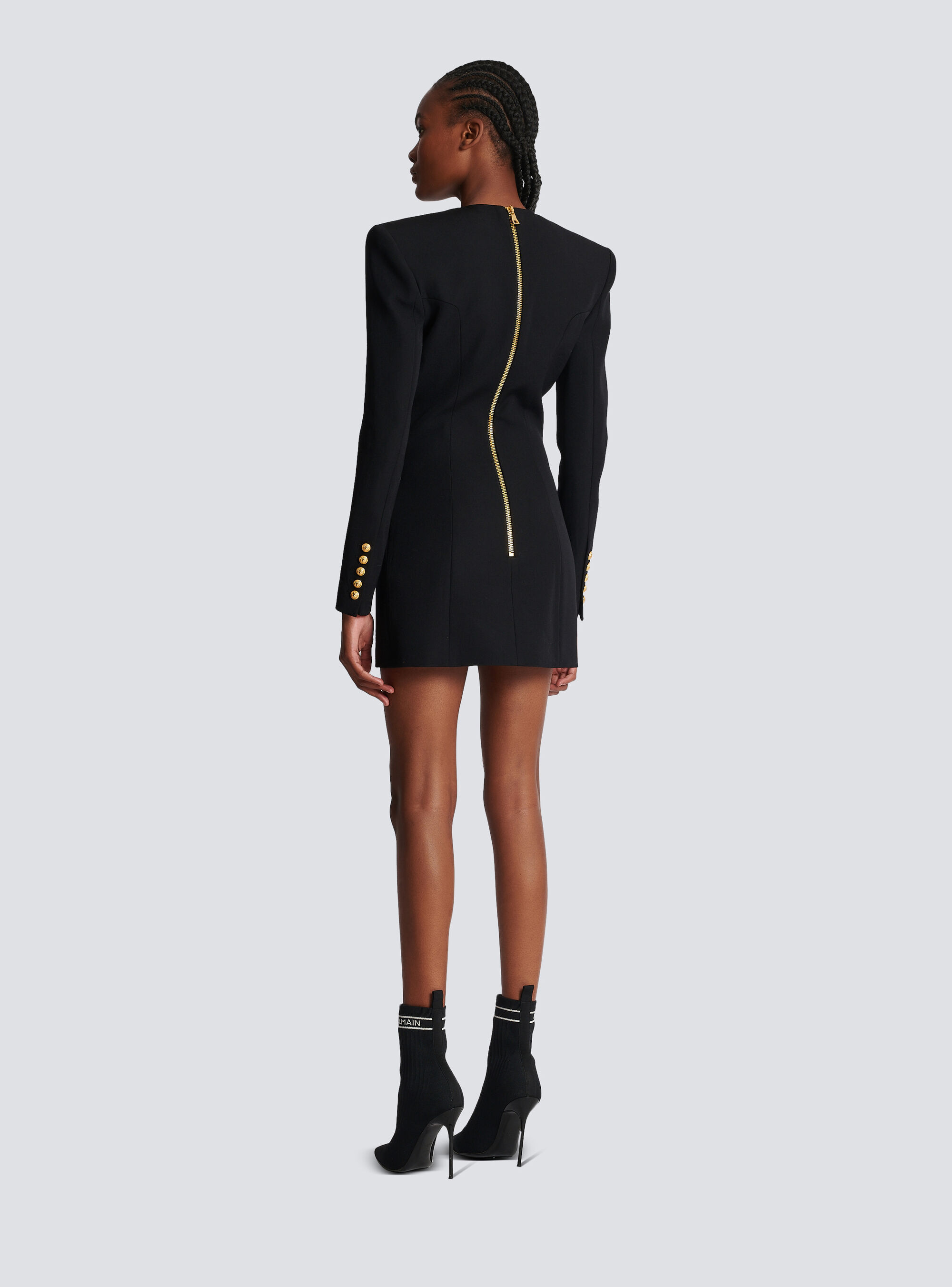 Balmain Grain De Poudre Tailored Dress In Black