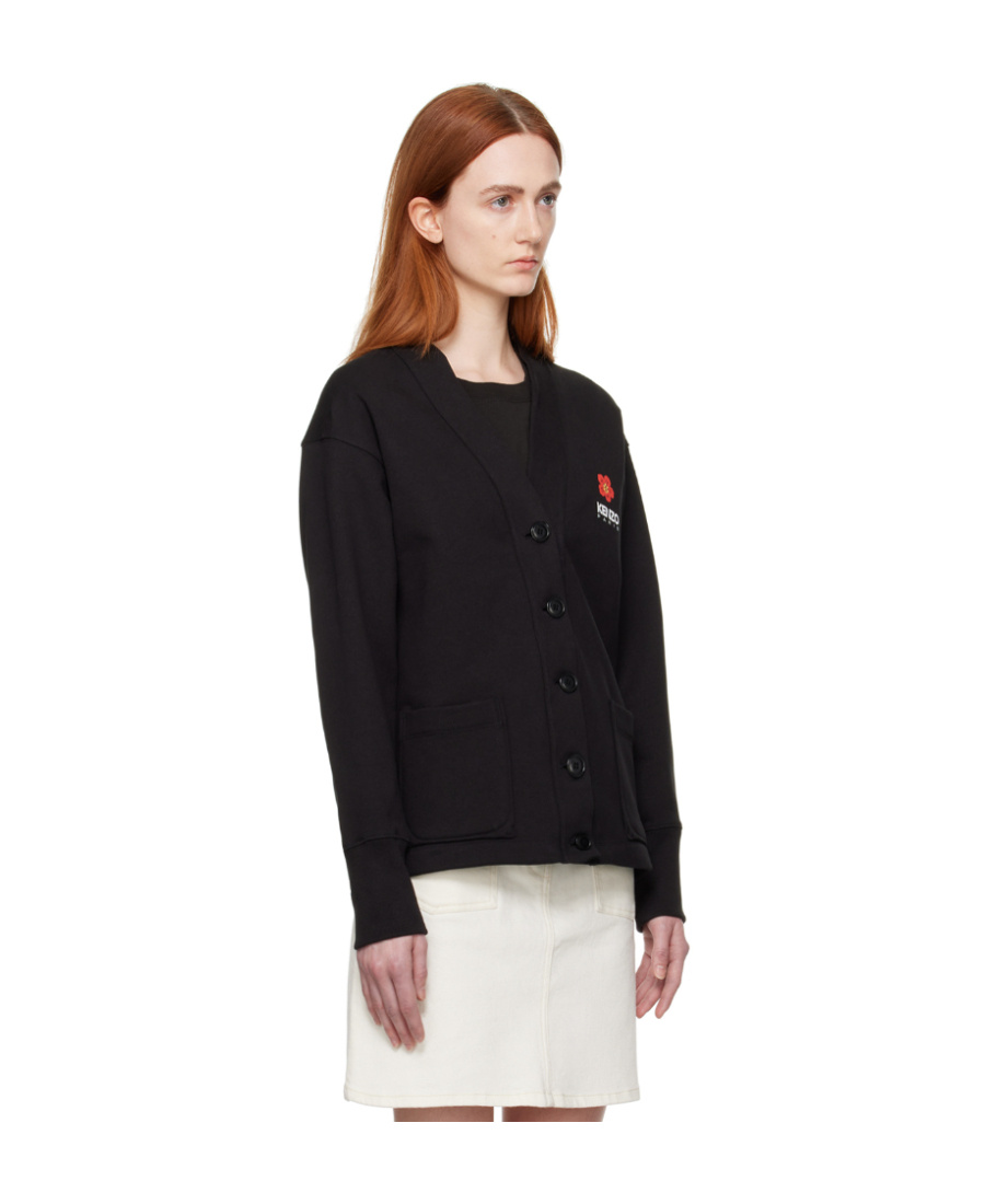 Kenzo Boke Flower Cotton-blend Cardigan In Black