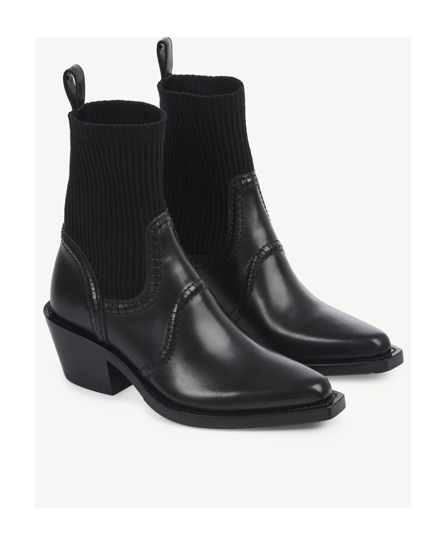 Chloé Nellie 50 Knitted-sock Leather Ankle Boots In Black