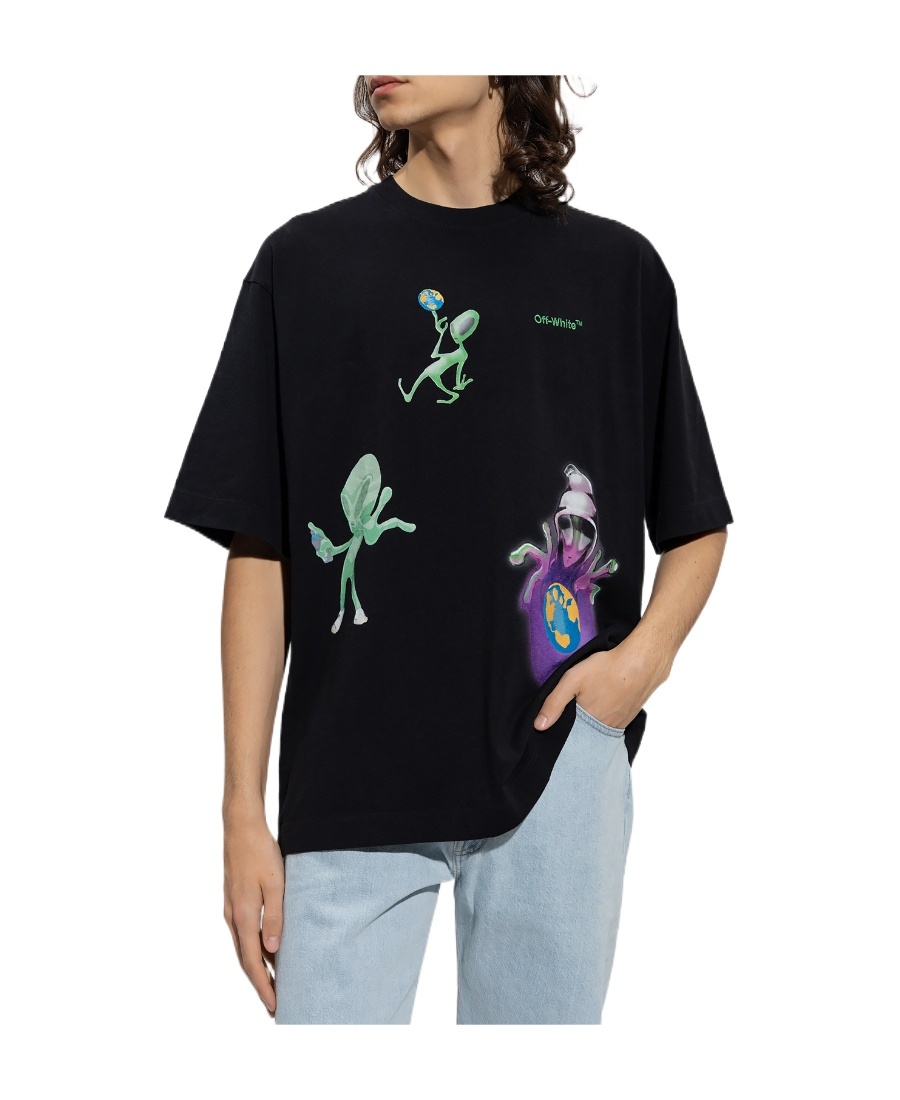 Off-white Alien-print Cotton T-shirt In Black