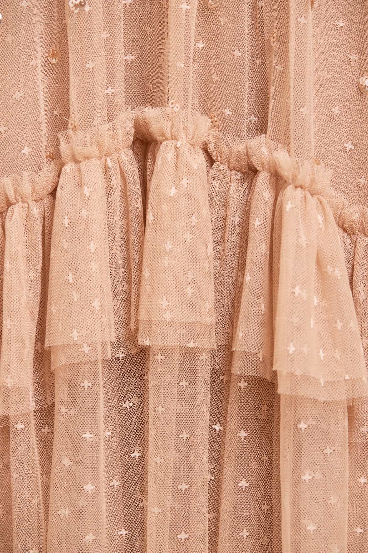 Needle & Thread Sequined Pleated Off-the-shoulder Gown In Neutral