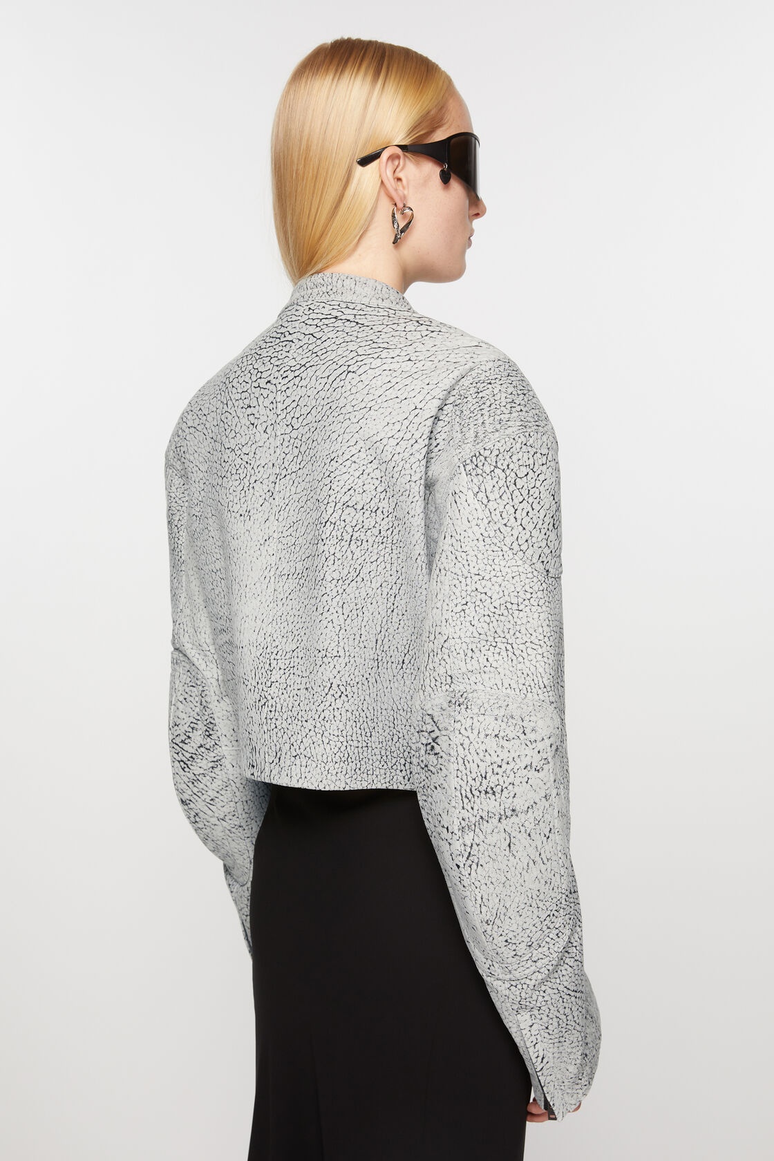 Acne Studios Cracked-print Leather Jacket In Gray