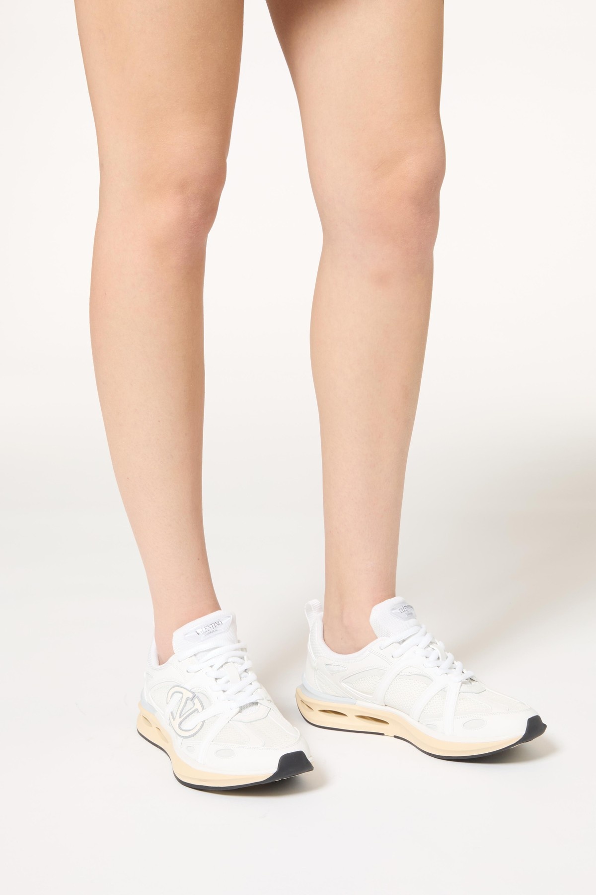 Shop Valentino Vlogo Easyjog Calfskin And Fabric Sneaker In White