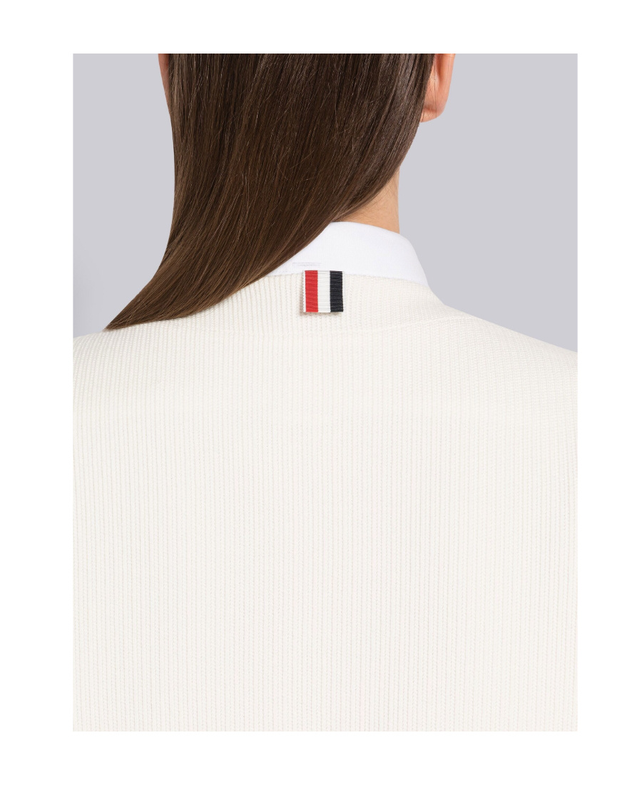 Thom Browne Rwb Stripe Ribbed Cardigan In White