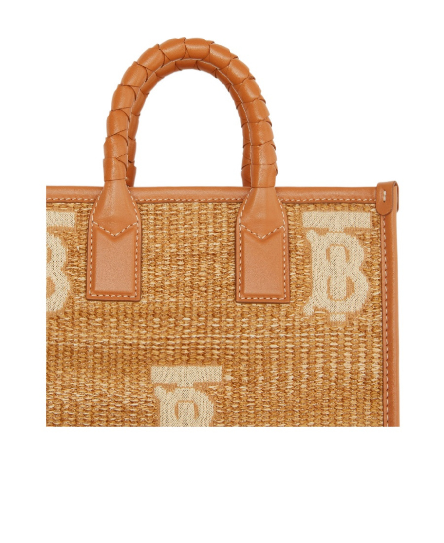Burberry Mini Raffia Freya Tote Bag In Brown