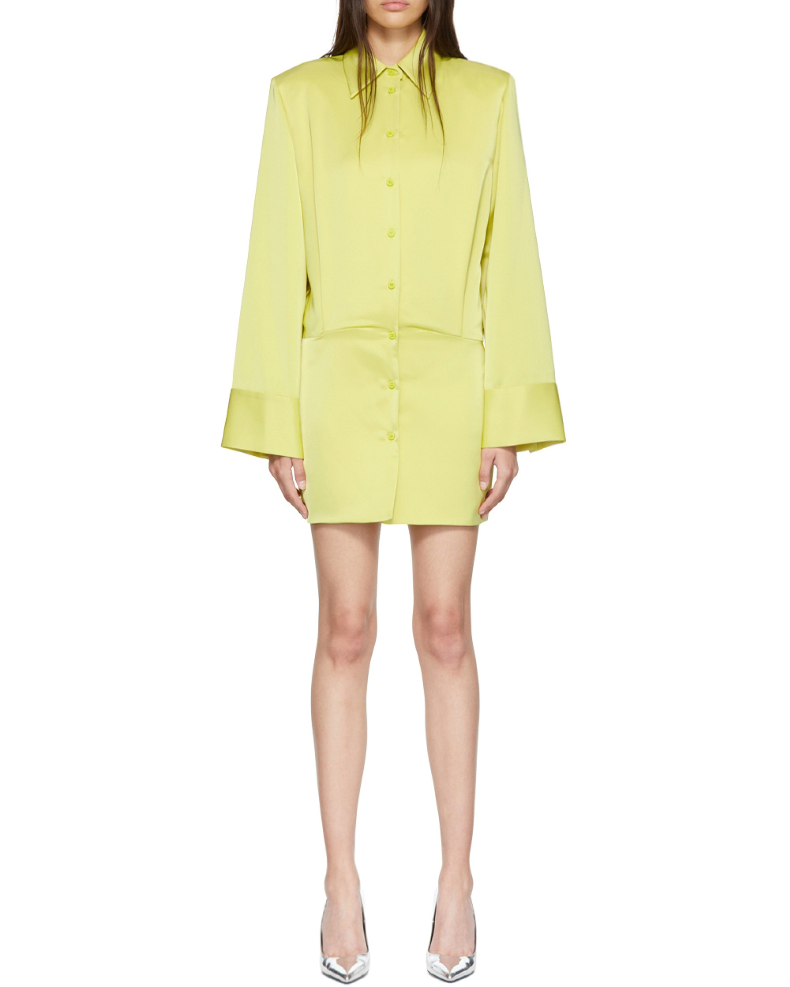 Attico Margot Satin Mini Shirt Dress In Green