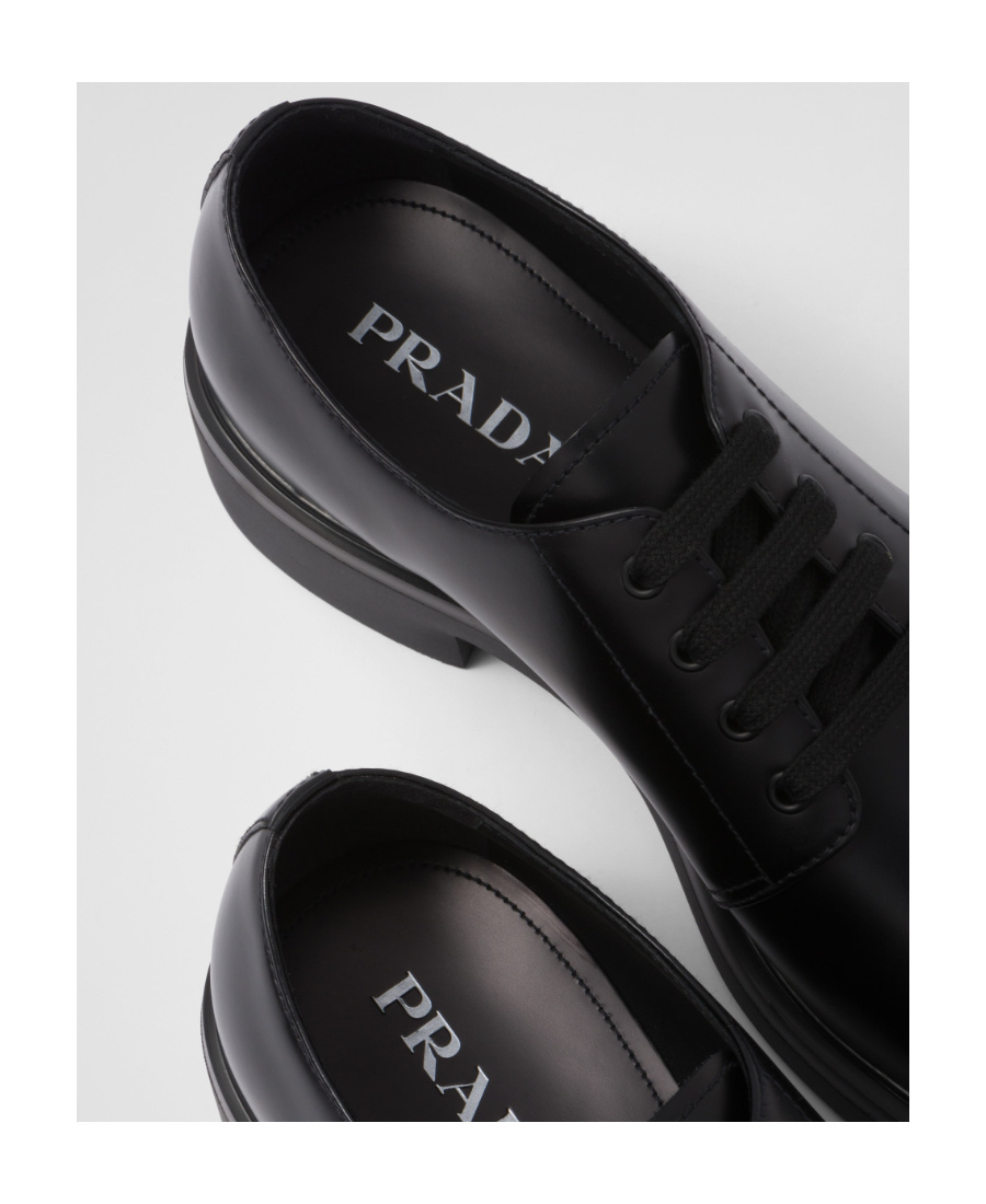 Prada Brushed Leather `derby` Shoes In Black